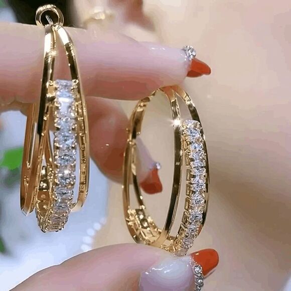 Gold Diamond U Shaped Hoop Earrings - Picture 1 of 5